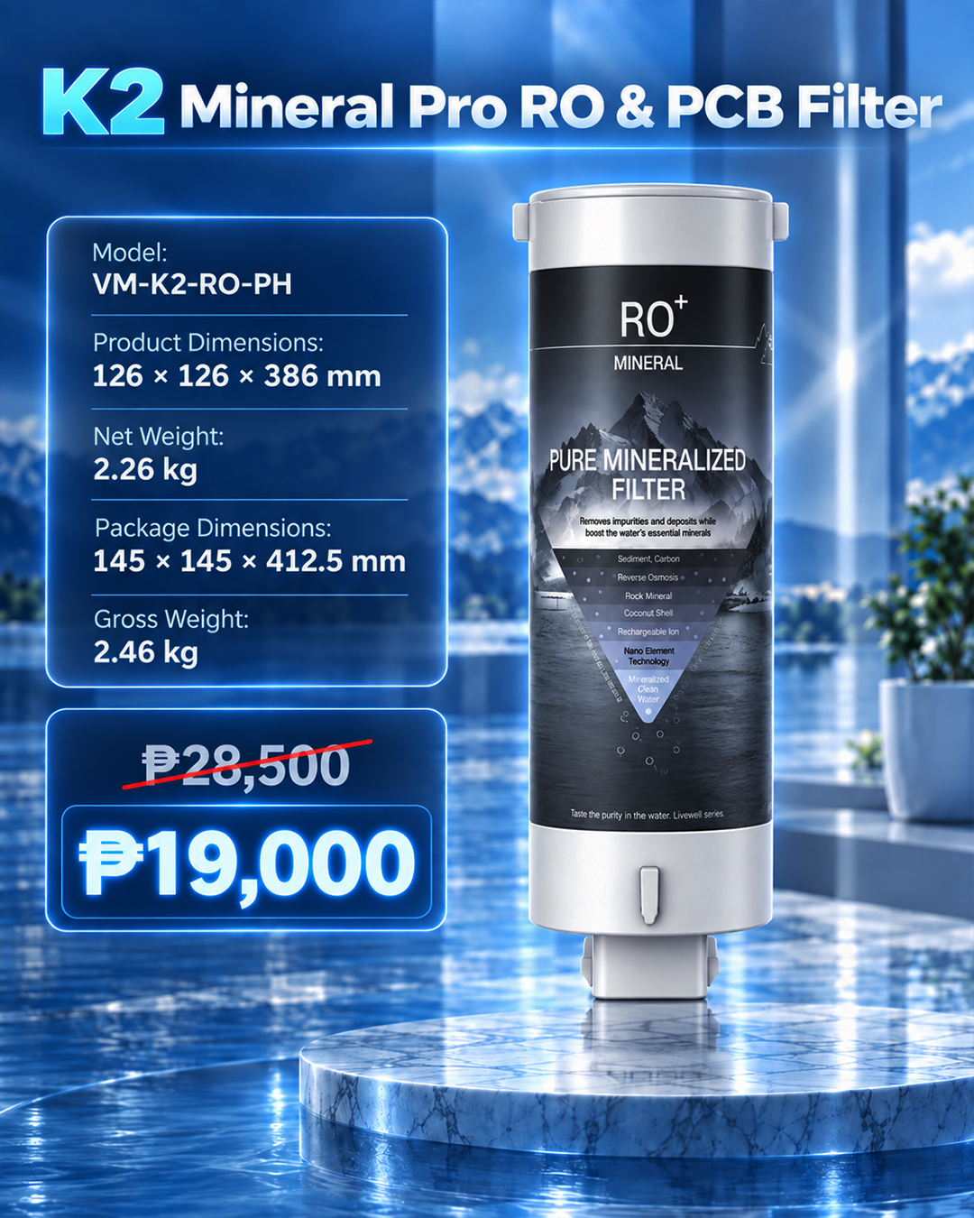 VIOMI K2 Mineral Pro RO & PCB Replacement Filter cartridge specification poster